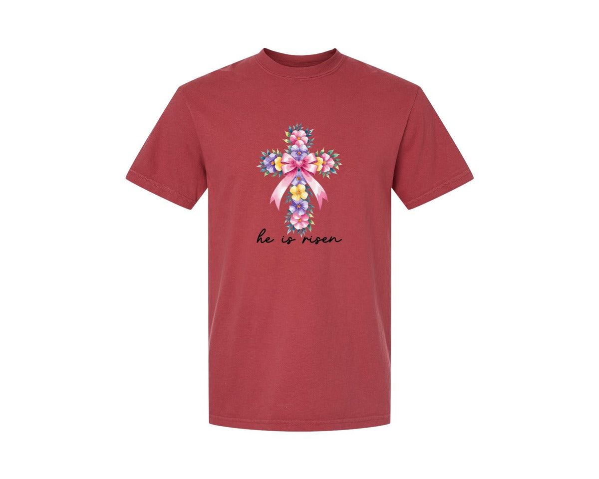 brand:Comfort Colors|color:Chili|Watercolor Cross Easter Bible Verse Graphic T-Shirt