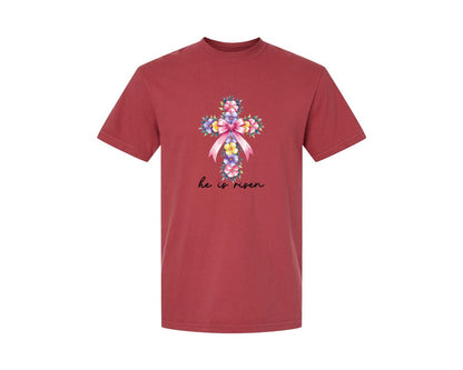 brand:Comfort Colors|color:Chili|Watercolor Cross Easter Bible Verse Graphic T-Shirt