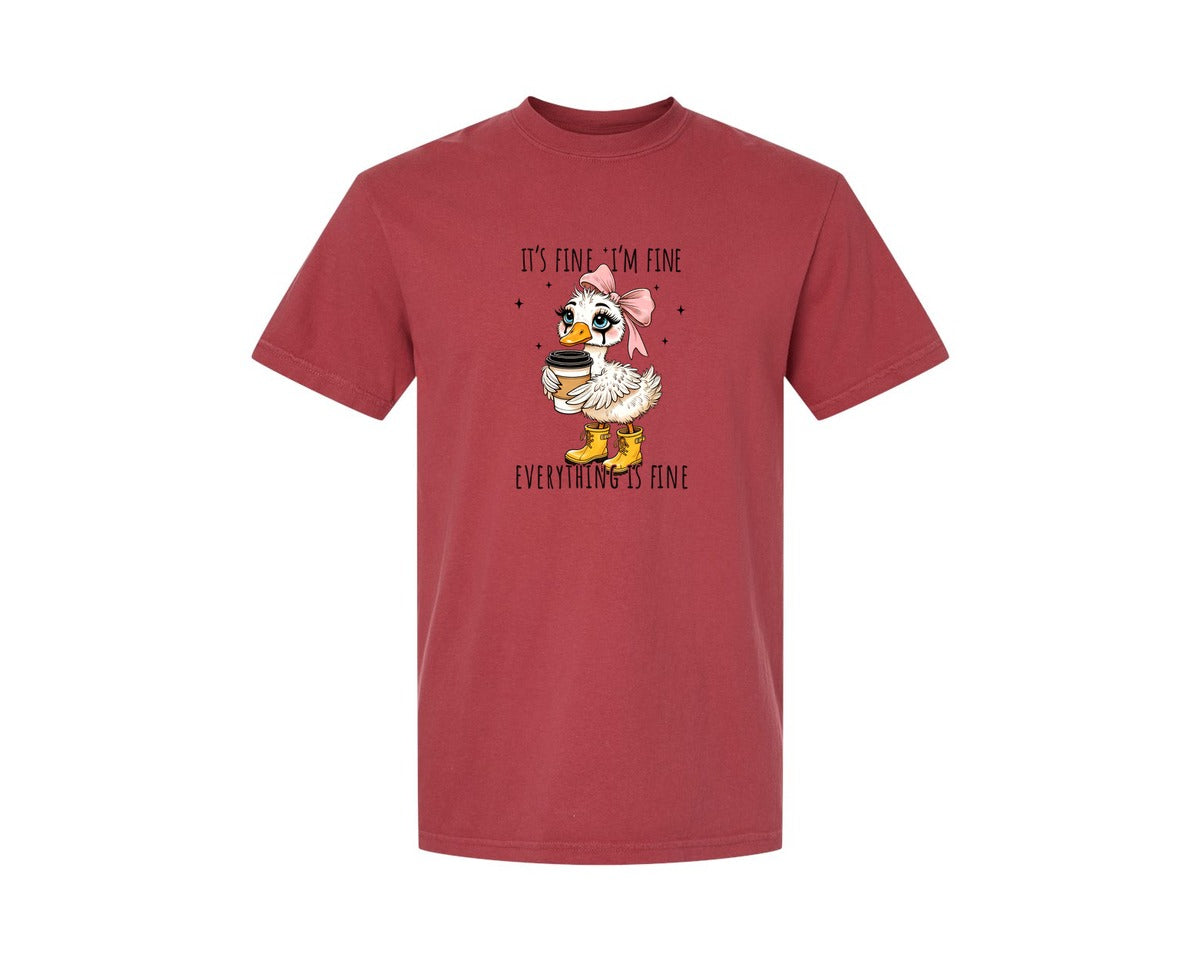 brand:Comfort Colors|color:Chili|Funny Goose Its Fine Everything Is Fine Graphic T-Shirt