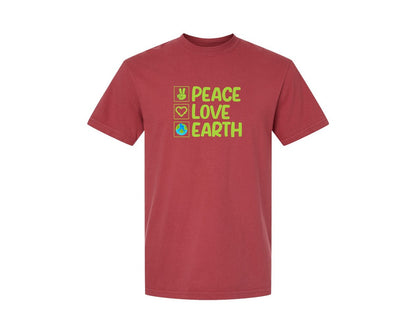 brand:Comfort Colors|color:Chili|Peace Love Earth T Shirt Graphic T-Shirt