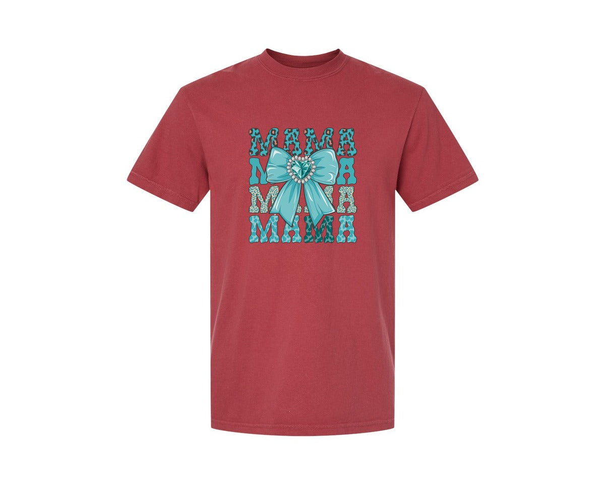 brand:Comfort Colors|color:Chili|Trendy Mama Leopard Print Bow 3 Graphic T-Shirt