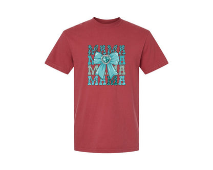 brand:Comfort Colors|color:Chili|Trendy Mama Leopard Print Bow 3 Graphic T-Shirt