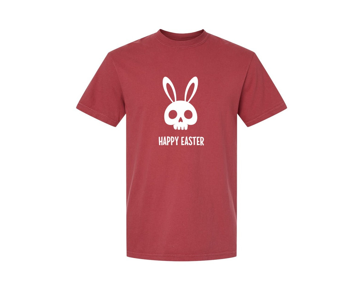 brand:Comfort Colors|color:Chili|Gothic Creepy Easter Bunny Skull Irony Graphic T-Shirt