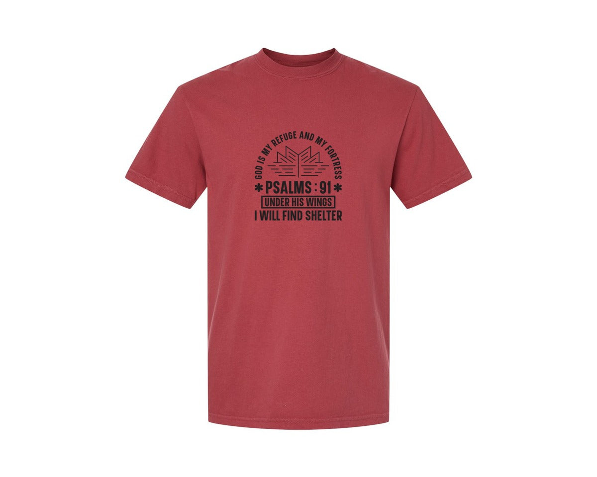 brand:Comfort Colors|color:Chili|God Is My Refuge Psalms 91 Desi Graphic T-Shirt