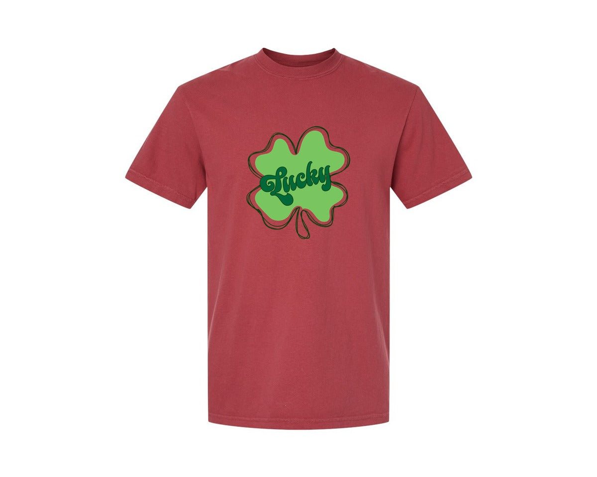 brand:Comfort Colors|color:Chili|Lucky St Patricks Day Clover 2 Graphic T-Shirt