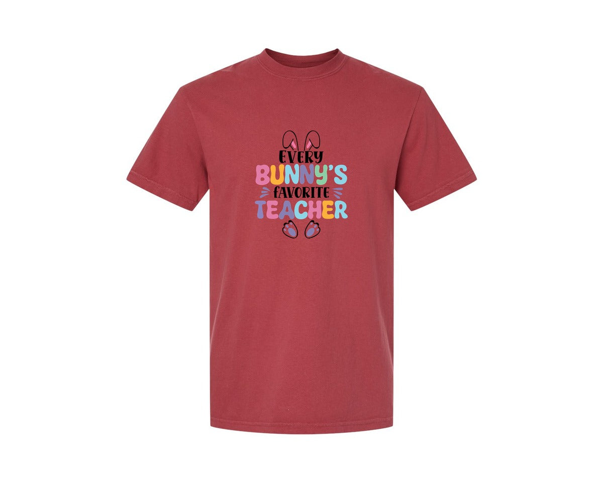 brand:Comfort Colors|color:Chili|Every Bunnys Favorite Teacher Easter 9 Graphic T-Shirt