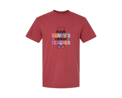 brand:Comfort Colors|color:Chili|Every Bunnys Favorite Teacher Easter 9 Graphic T-Shirt