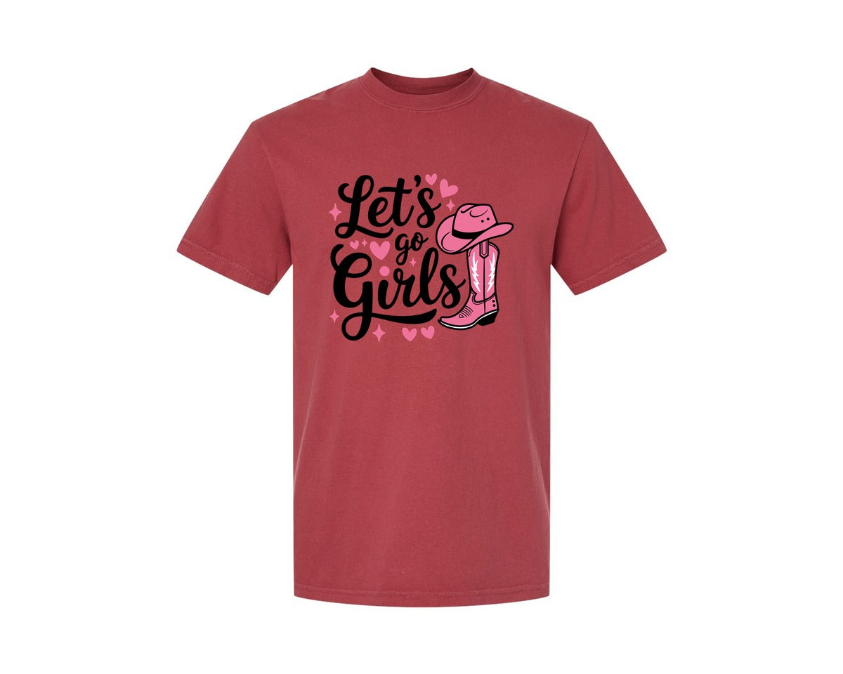 brand:Comfort Colors|color:Chili|Lets Go Girls Western Cowgirl Graphic T-Shirt
