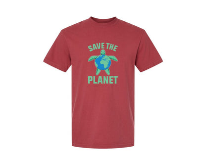 brand:Comfort Colors|color:Chili|Save The Planet Turtle Earth Globe Graphic T-Shirt