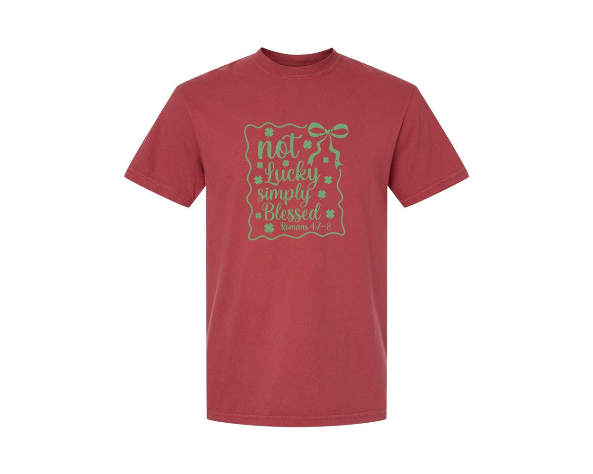 brand:Comfort Colors|color:Chili|Not Lucky Simply Blessed Graphic T-Shirt
