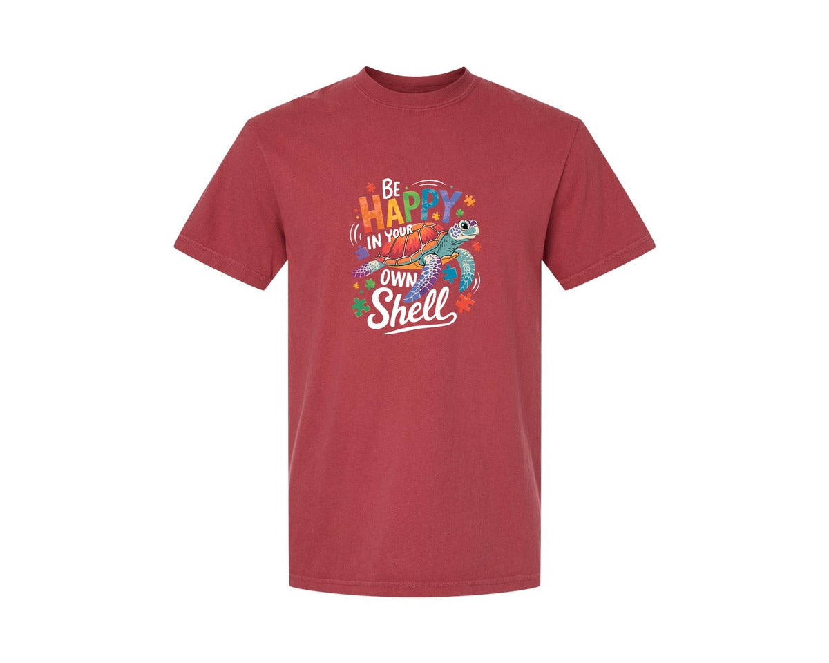 brand:Comfort Colors|color:Chili|Be Happy In Your Own Shell Autism Avg Graphic T-Shirt