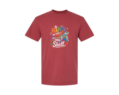 brand:Comfort Colors|color:Chili|Be Happy In Your Own Shell Autism Avg Graphic T-Shirt