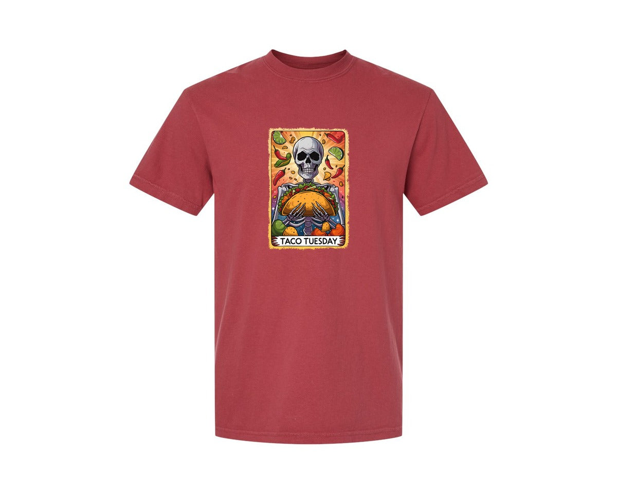 brand:Comfort Colors|color:Chili|Skeleton Tarot Card Cinco De Mayo Tshirt Graphic T-Shirt