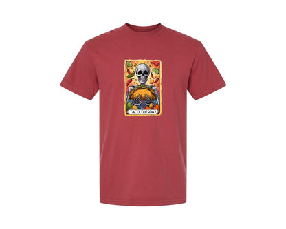 brand:Comfort Colors|color:Chili|Skeleton Tarot Card Cinco De Mayo Tshirt Graphic T-Shirt
