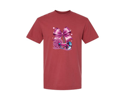 brand:Comfort Colors|color:Chili|Cheerleading Bow Pom Poms Graphic T-Shirt