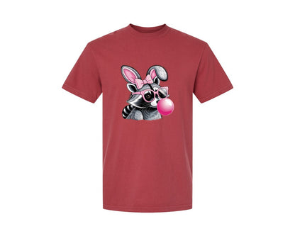 brand:Comfort Colors|color:Chili|Cute Raccoon With Glasses Bubble Gum 6 Graphic T-Shirt