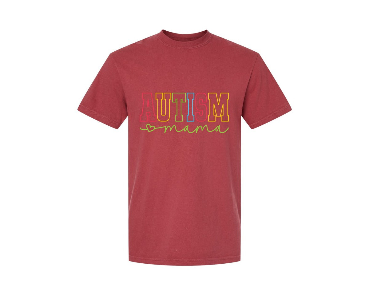brand:Comfort Colors|color:Chili|Autism Mama Awareness Graphic T-Shirt