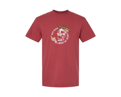 brand:Comfort Colors|color:Chili|Tacos Never Broke My Heart Skeleton Graphic T-Shirt