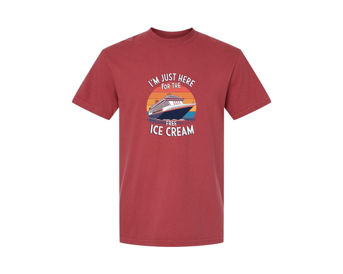 brand:Comfort Colors|color:Chili|Im Just Here For The Free Ice Cream 2 Graphic T-Shirt