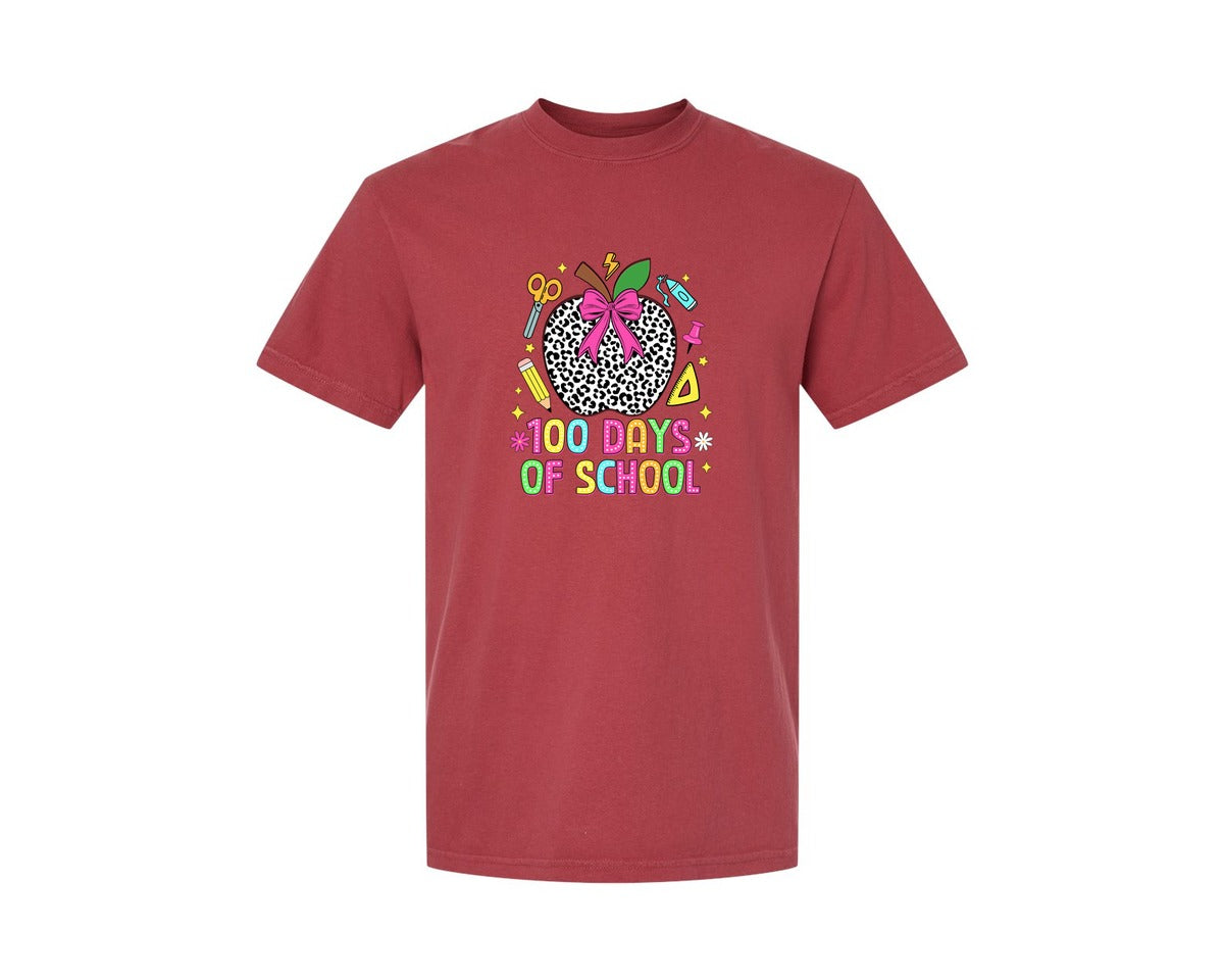 brand:Comfort Colors|color:Chili|Coquette 100 Days Of School Graphic T-Shirt