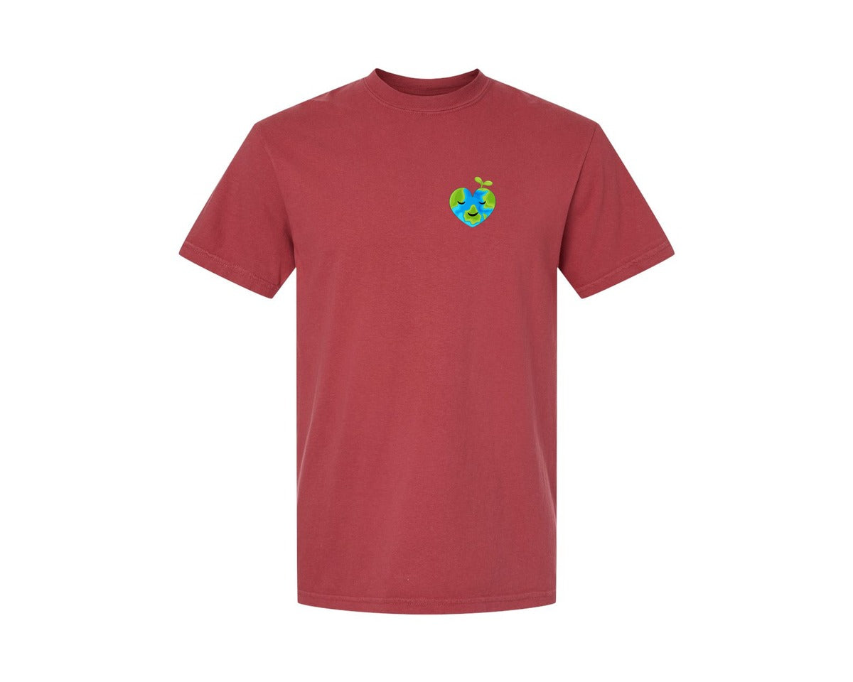 brand:Comfort Colors|color:Chili|Love Heart Earth Globe Pocket Design Graphic T-Shirt