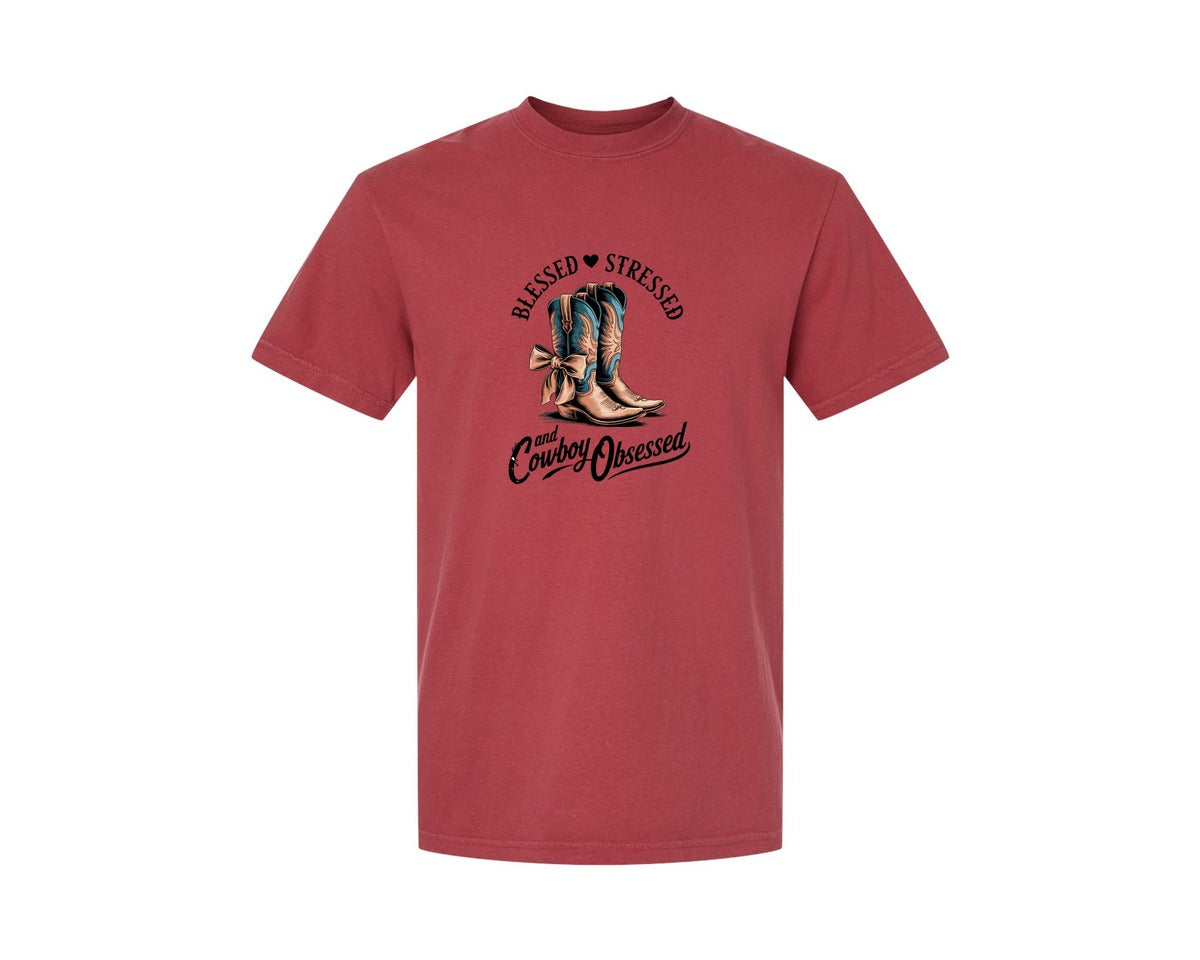 brand:Comfort Colors|color:Chili|Blessed Stressed Mom Western Mothers Day 3 Graphic T-Shirt