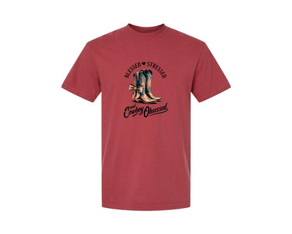 brand:Comfort Colors|color:Chili|Blessed Stressed Mom Western Mothers Day 3 Graphic T-Shirt