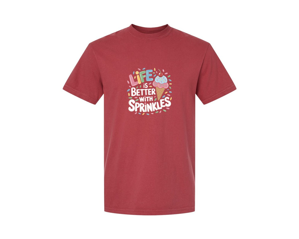 brand:Comfort Colors|color:Chili|Life Is Better Sprinkles T Shirt Design Graphic T-Shirt
