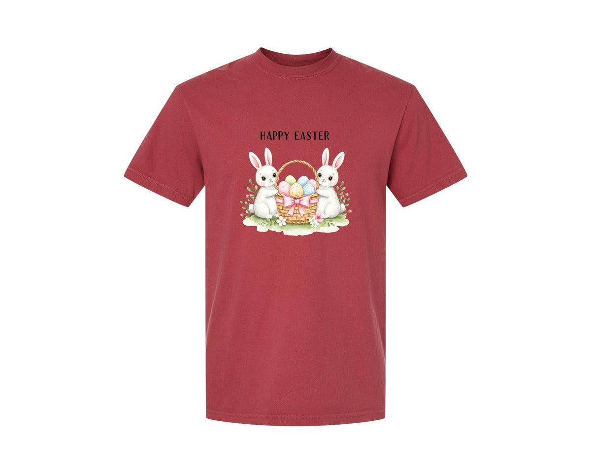 brand:Comfort Colors|color:Chili|Happy Easter Bunnies With Basket Cu Graphic T-Shirt