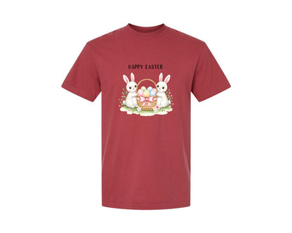 brand:Comfort Colors|color:Chili|Happy Easter Bunnies With Basket Cu Graphic T-Shirt