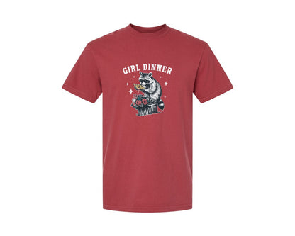 brand:Comfort Colors|color:Chili|Girl Dinner Raccoon Eat Pizza Shirt Graphic T-Shirt