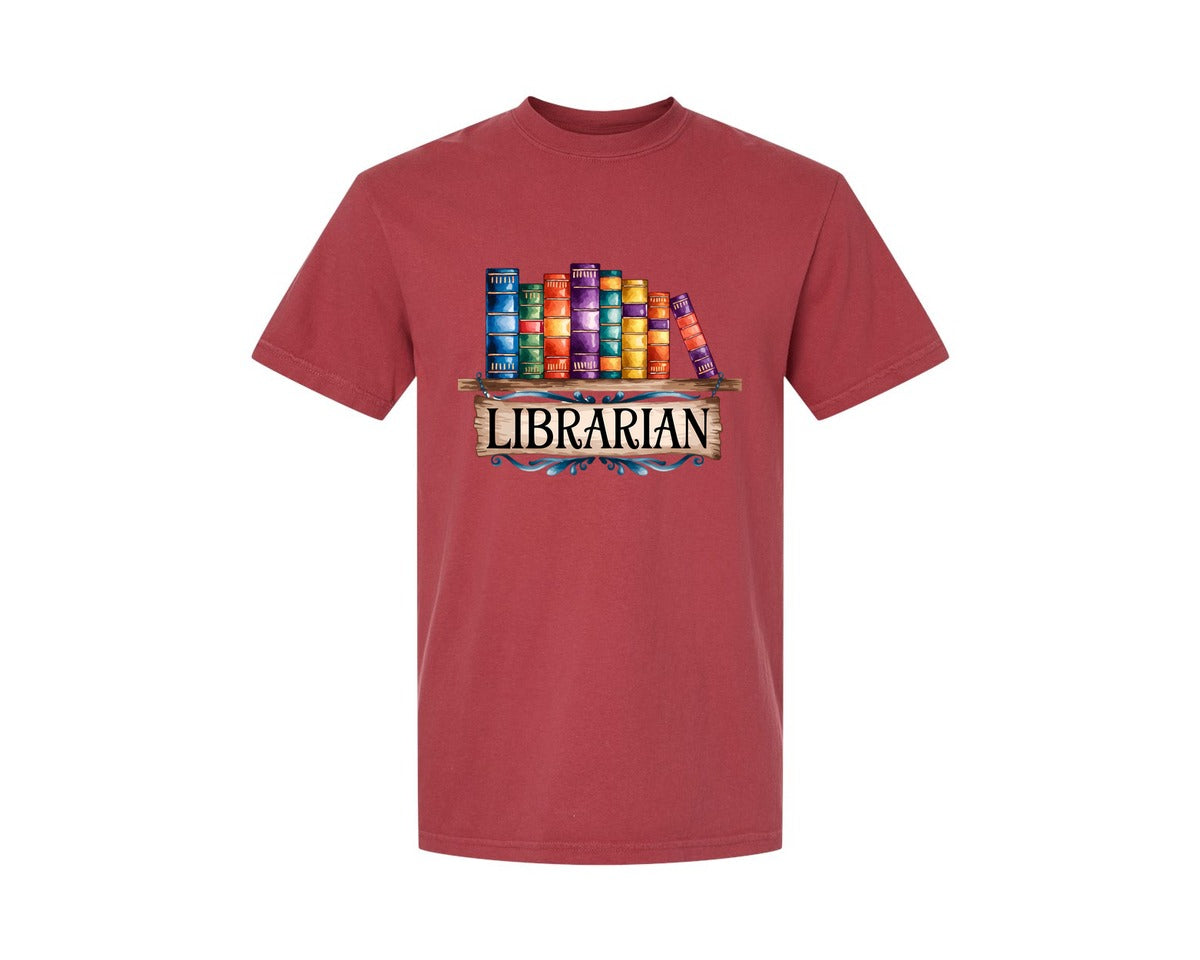 brand:Comfort Colors|color:Chili|Librarian Vintage Bookshelf 2 Graphic T-Shirt