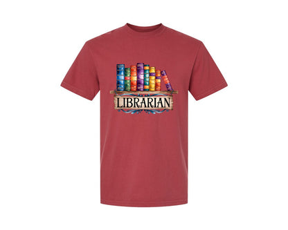 brand:Comfort Colors|color:Chili|Librarian Vintage Bookshelf 2 Graphic T-Shirt