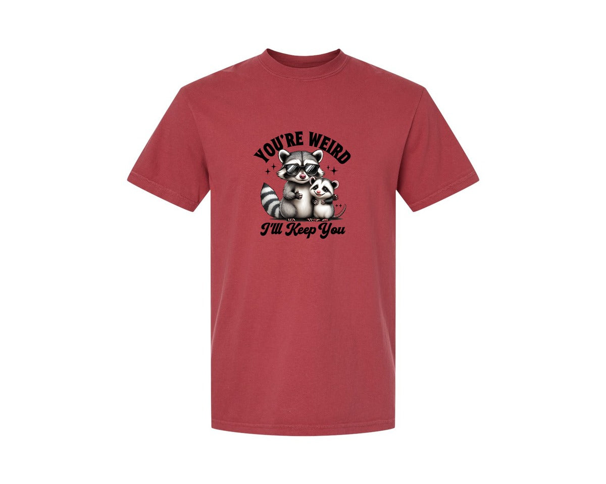 brand:Comfort Colors|color:Chili|Funny Sarcastic Raccoon Possum Weird Graphic T-Shirt