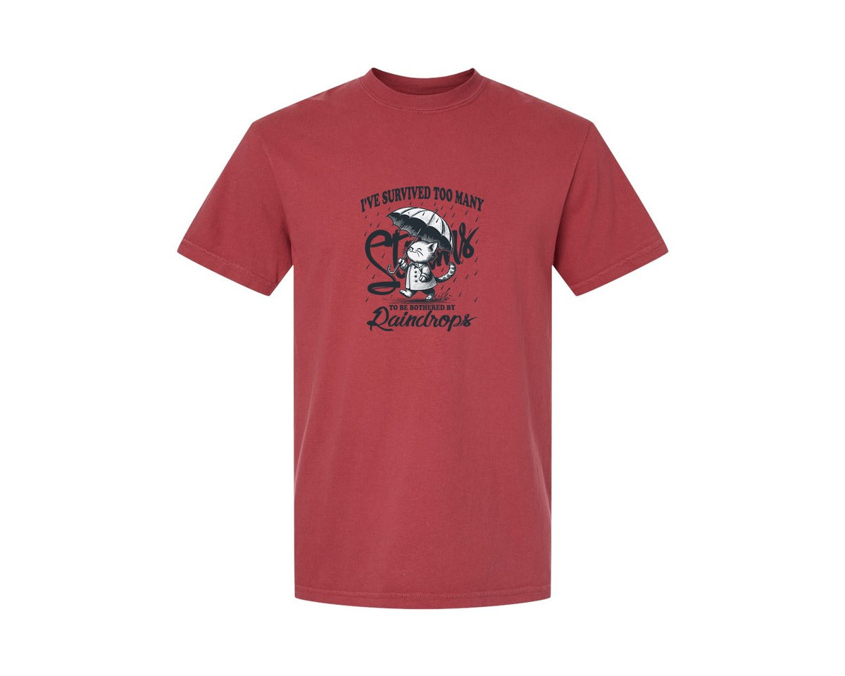 brand:Comfort Colors|color:Chili|Ive Survived Too Many Storms Cat Shirt Graphic T-Shirt
