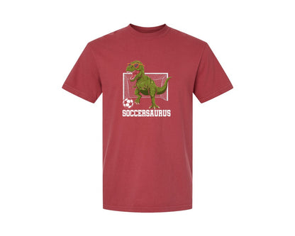 brand:Comfort Colors|color:Chili|T Rex Playing Soccer T Shirt Graphic T-Shirt