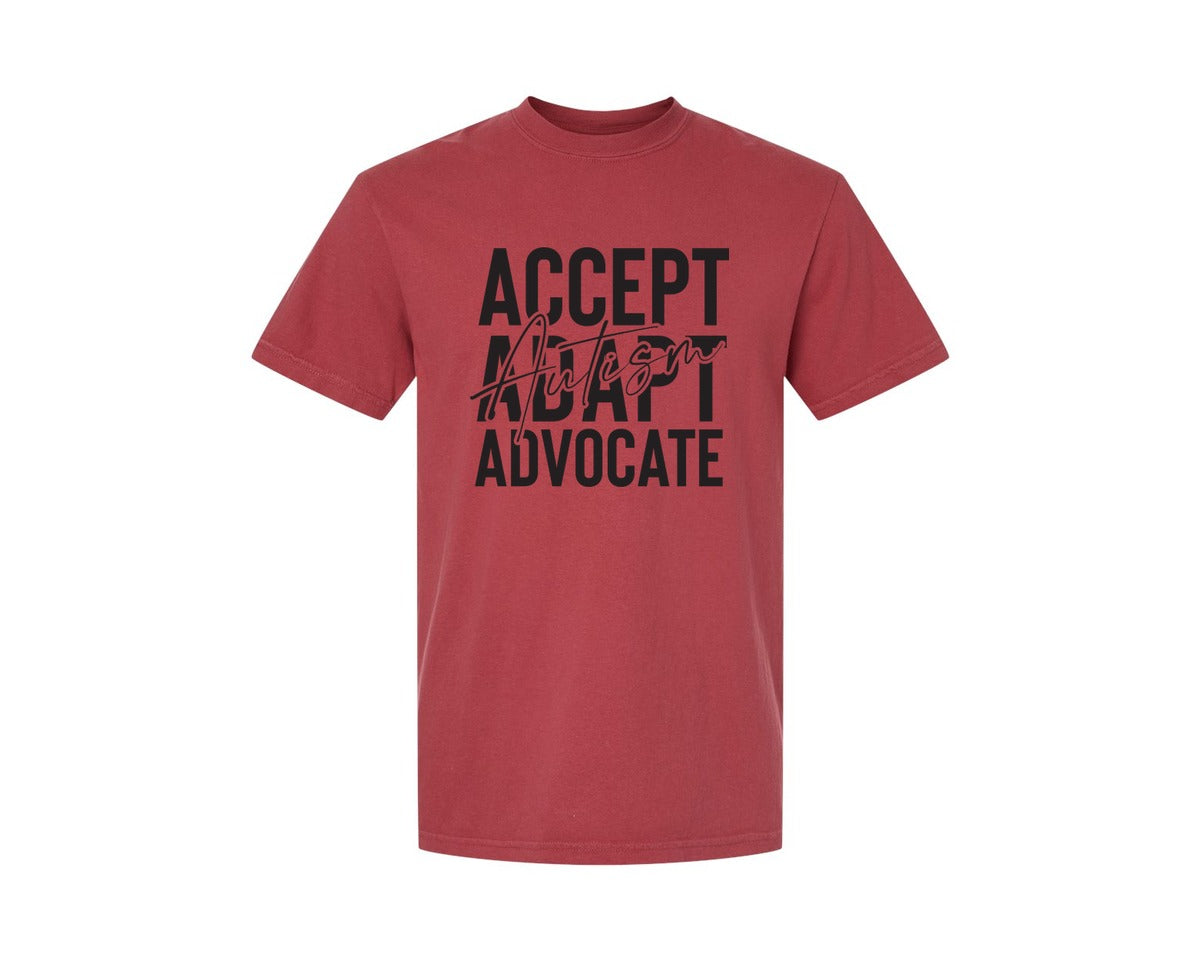brand:Comfort Colors|color:Chili|Accept Adapt Advocate Autism Graphic T-Shirt