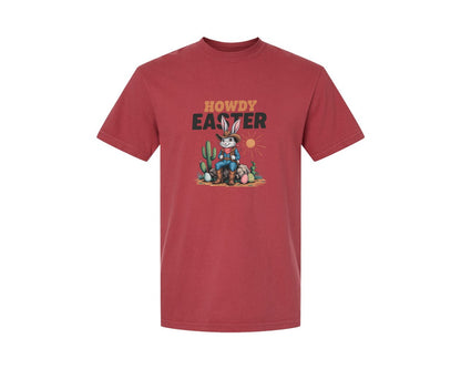 brand:Comfort Colors|color:Chili|Howdy Easter Western Cowboy Bunny 2 Graphic T-Shirt