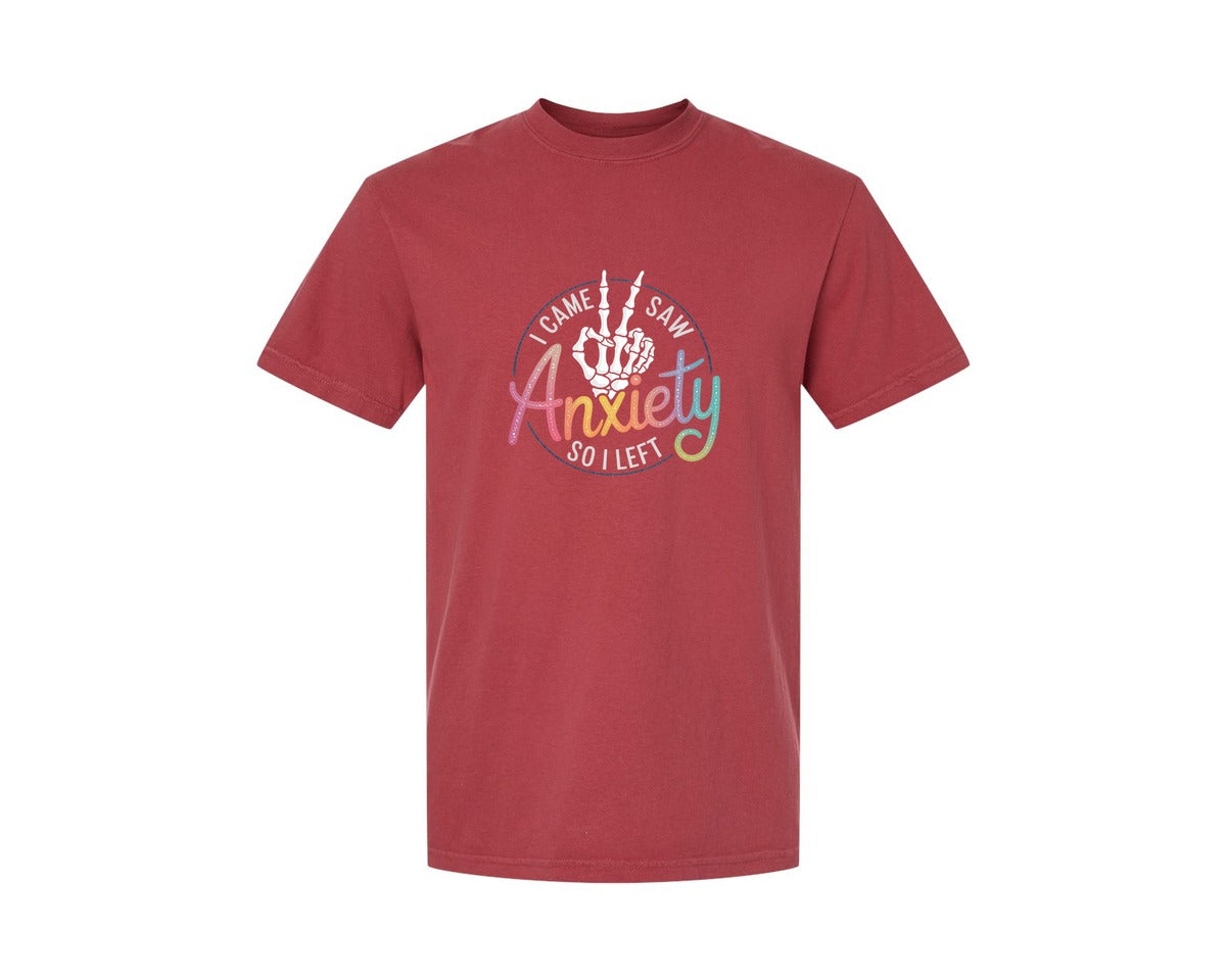 brand:Comfort Colors|color:Chili|I Came I Saw Anxiety Gothic 3 Graphic T-Shirt