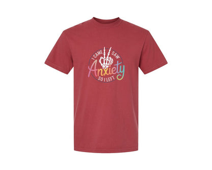 brand:Comfort Colors|color:Chili|I Came I Saw Anxiety Gothic 3 Graphic T-Shirt