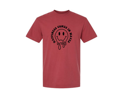 brand:Comfort Colors|color:Chili|Happiness Comes In Waves Wavy Graphic T-Shirt