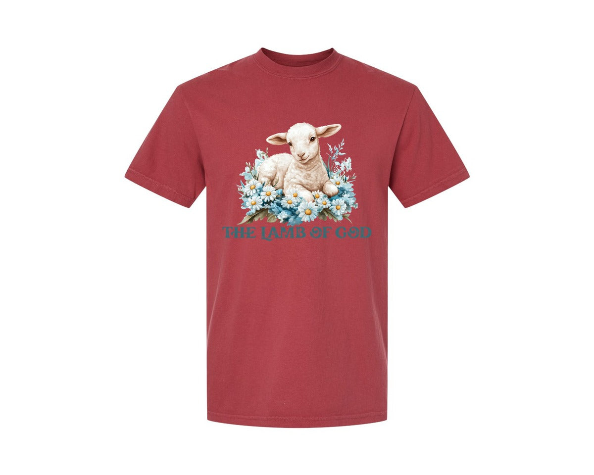 brand:Comfort Colors|color:Chili|Easter Lamb Of God Christian Graphic T-Shirt