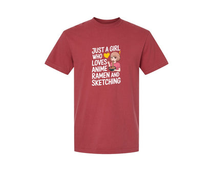 brand:Comfort Colors|color:Chili|Just A Girl Who Loves Anime Ramen And 2 Graphic T-Shirt
