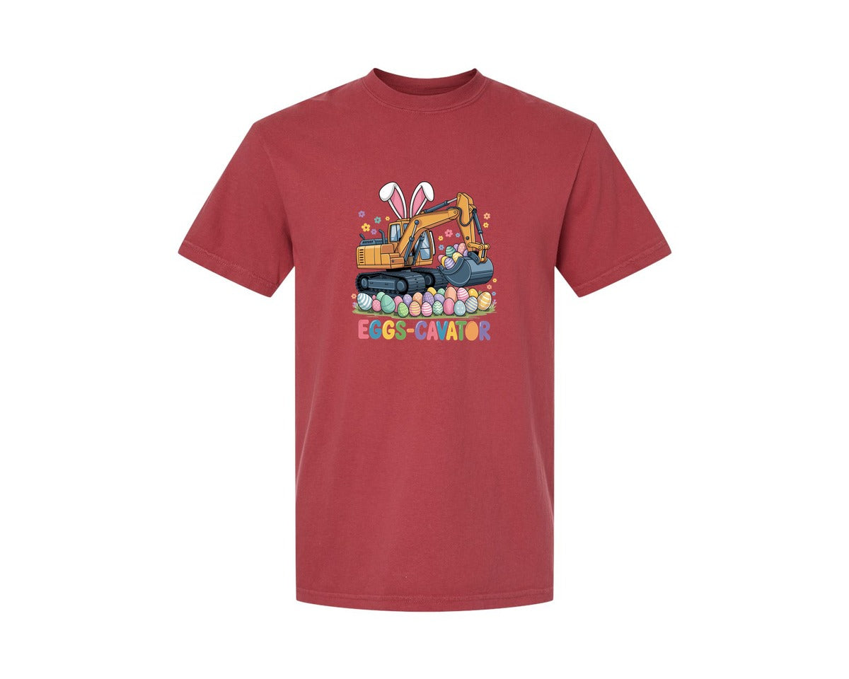 brand:Comfort Colors|color:Chili|Eggs Cavator Easter Excavator 3 Graphic T-Shirt