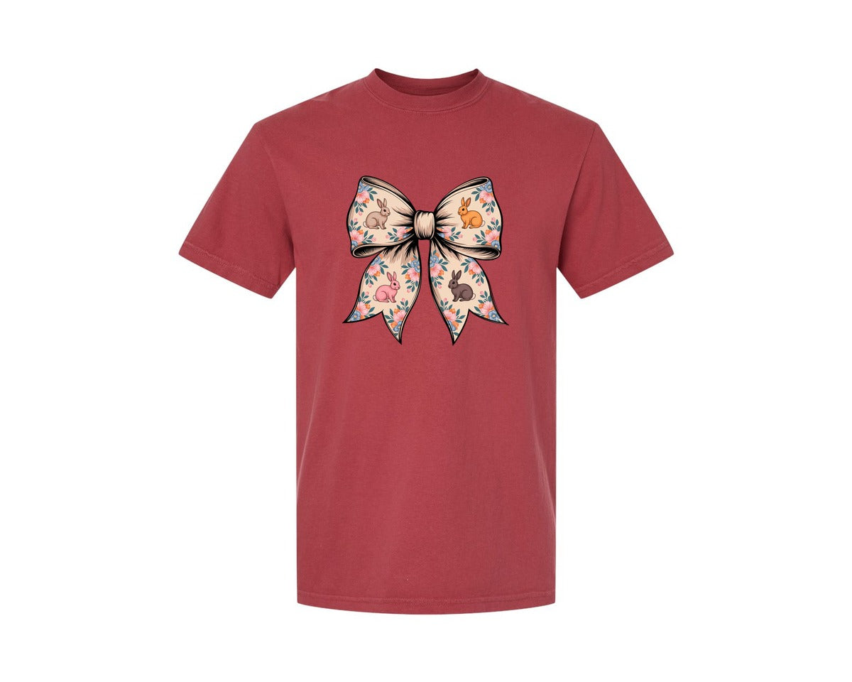 brand:Comfort Colors|color:Chili|Floral Bunny Bow Graphic T-Shirt