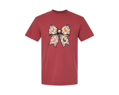 brand:Comfort Colors|color:Chili|Floral Bunny Bow Graphic T-Shirt