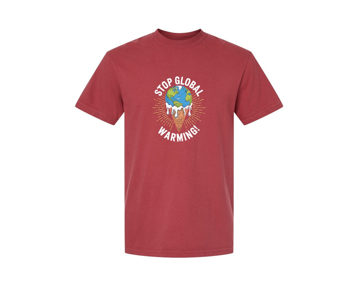 brand:Comfort Colors|color:Chili|Stop Global Warming Funny Cute Teacher 2 Graphic T-Shirt