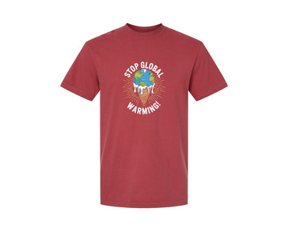 brand:Comfort Colors|color:Chili|Stop Global Warming Funny Cute Teacher 2 Graphic T-Shirt