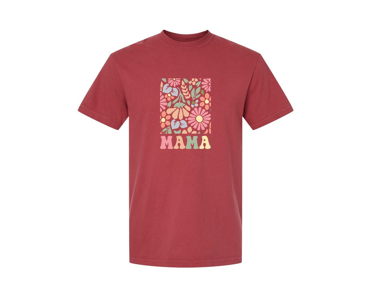 brand:Comfort Colors|color:Chili|Boho Floral Mama Mama Flower Graphic T-Shirt