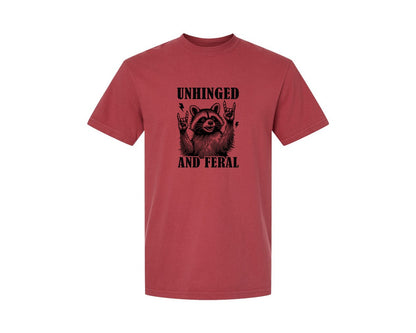 brand:Comfort Colors|color:Chili|Unhinged And Feral Vintage Raccoon Meme Graphic T-Shirt